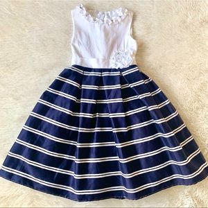 Full Skirted Navy Nautical Striped Dress•NWT